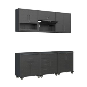 Meubles de rangement pour garage 6 modules en acier. meuble haut et meuble bas noir - Bobby
