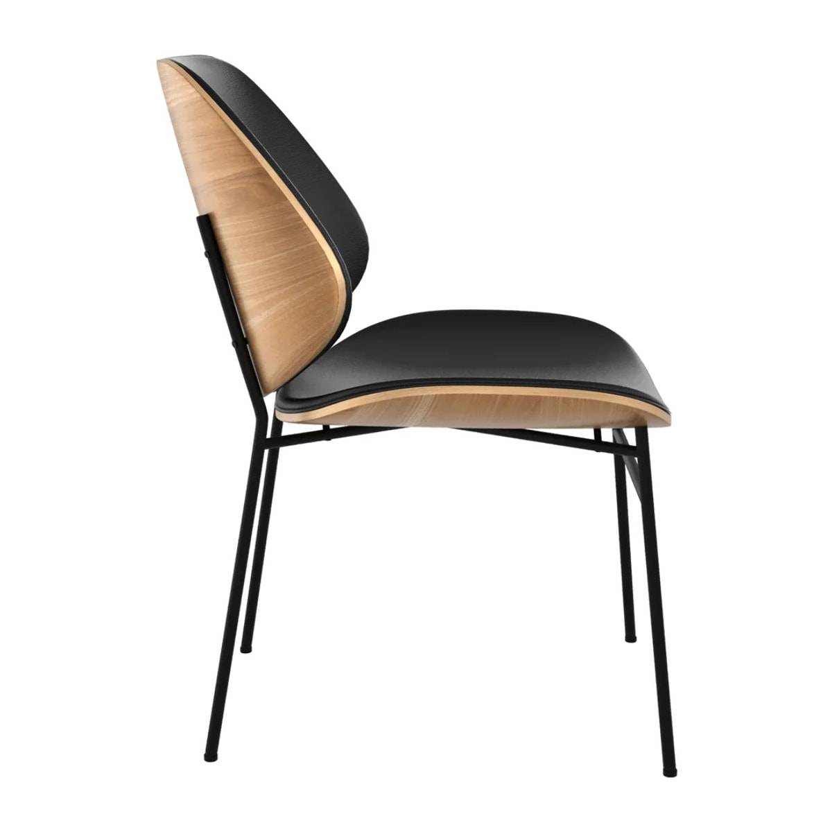 Chaise en bois foncé, PU noir et pieds en métal noir - Hector