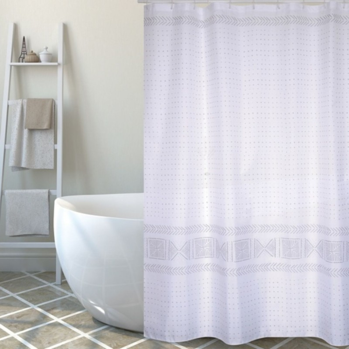 Rideau de douche Polyester TORALLA 180x200cm QUALITE PREMIUM Gris - Anneaux inclus MSV
