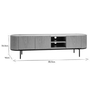 Meuble TV design bois clair et métal noir avec rangements L180 cm SKYE