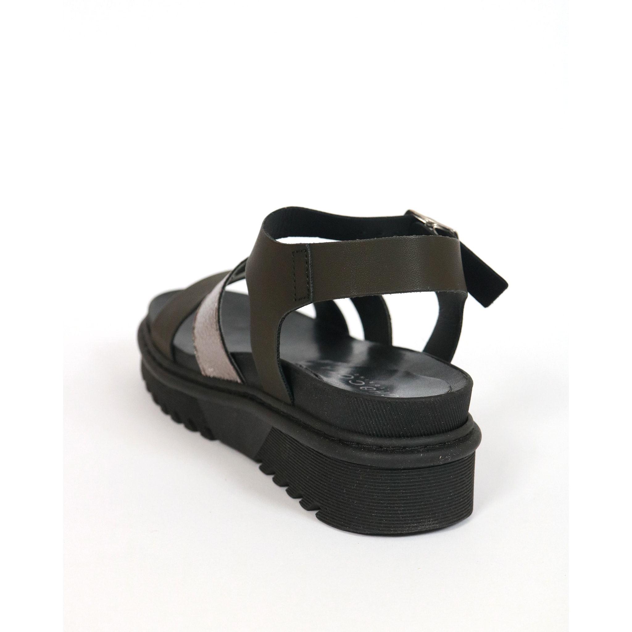 SANDALO FLATFORM TRE FASCE CHOCOLA' NERO