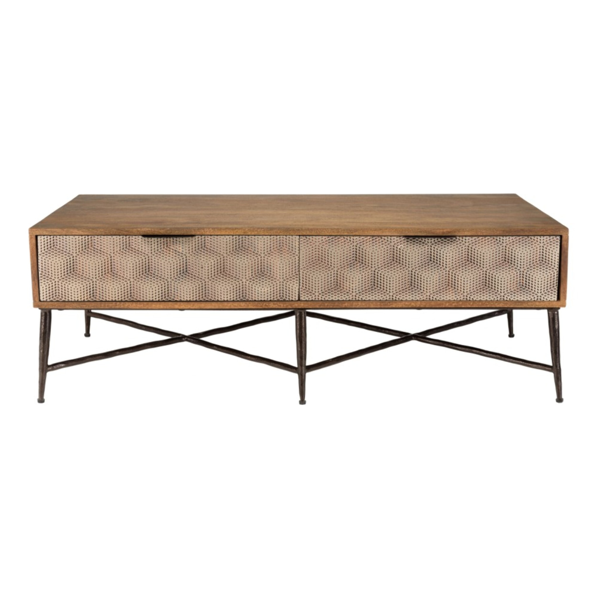 ALIX - Table basse rectangulaire en bois de manguier 2 tiroirs