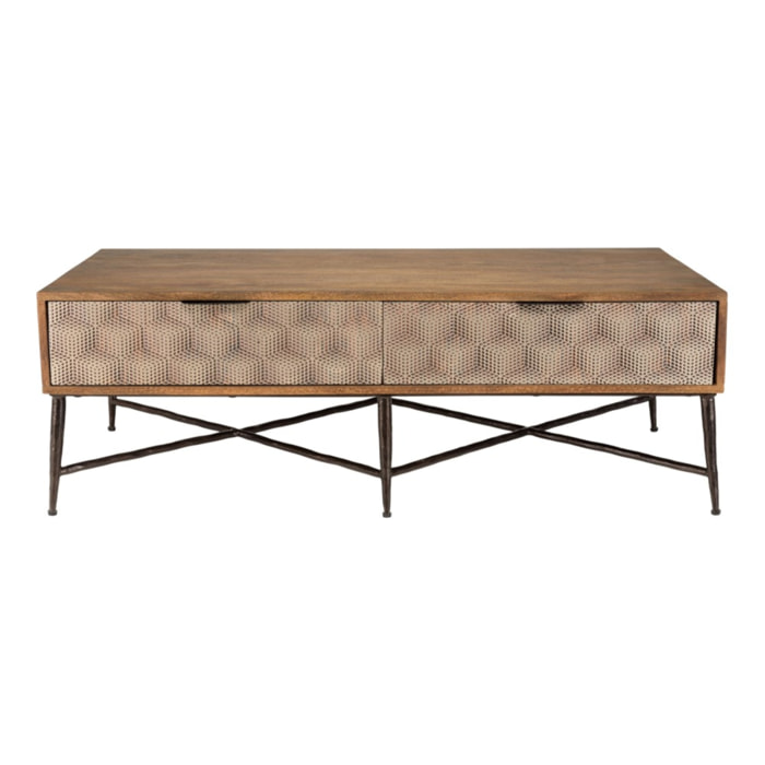 ALIX - Table basse rectangulaire en bois de manguier 2 tiroirs