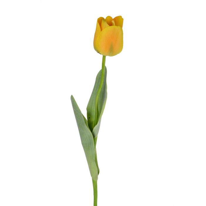 Tulipano Con Foglie. Altezza 67 Cm - Pezzi 12 - 9X67X5cm - Colore: Giallo - Bianchi Dino - Fiori Artificiali