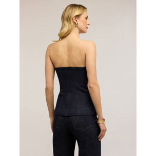 Motivi - Top bustier de denim con botones - Azul
