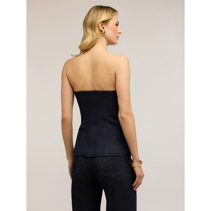 Motivi - Top bustier de denim con botones - Azul
