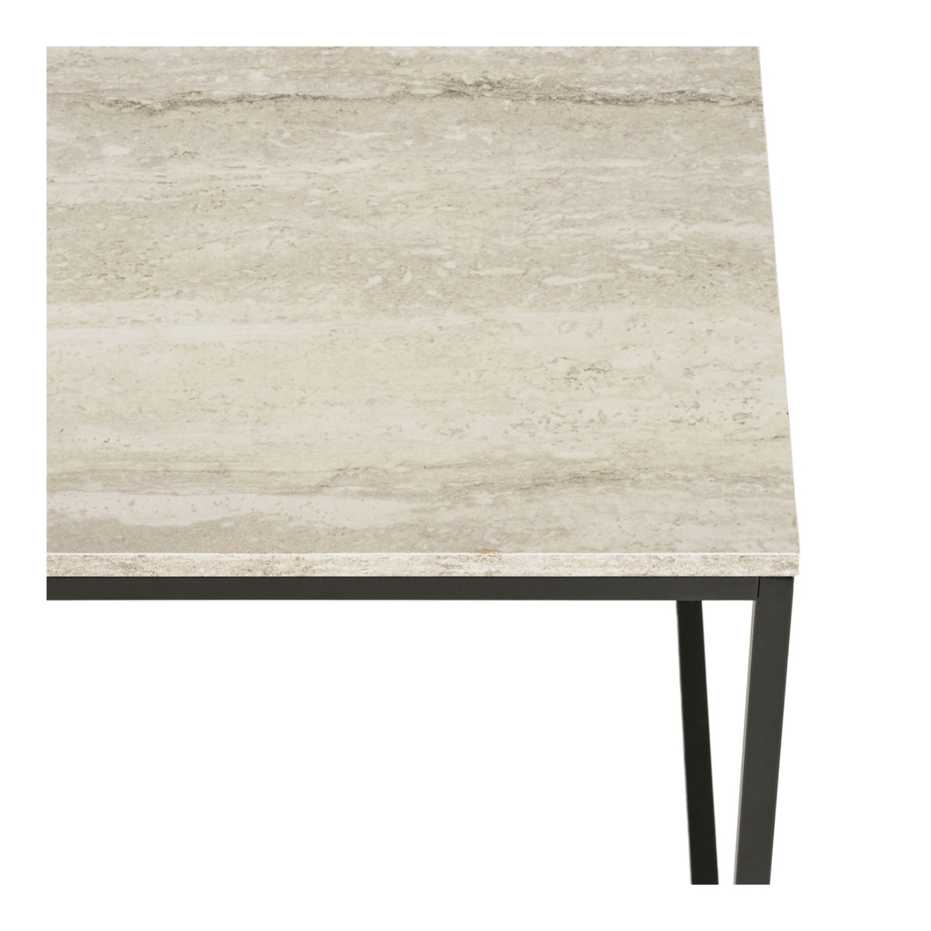 Vita - Tavolino da caffè effetto travertino con struttura nera 90x60x45 cm