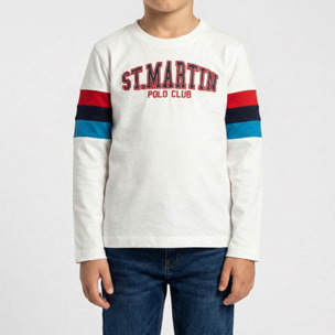T-shirt manica lunga con ricamo logo Polo Club St Martin Bianco