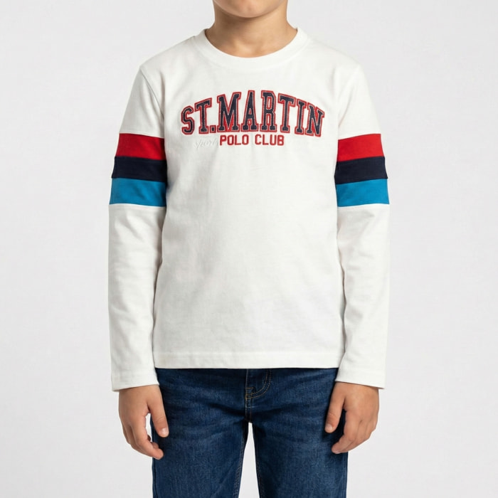 T-shirt manica lunga con ricamo logo Polo Club St Martin Bianco