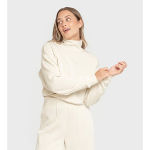 Sudadera cuello subido estilo modal mujer blanco natural