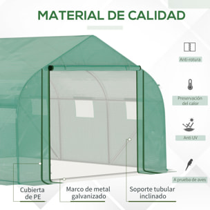 Invernadero de Túnel 3,5x3x2 m Invernadero de Jardín con Puerta y 6 Ventanas Enrollables de Polietileno Metal Galvanizado para Cultivos Plantas Flores Verde