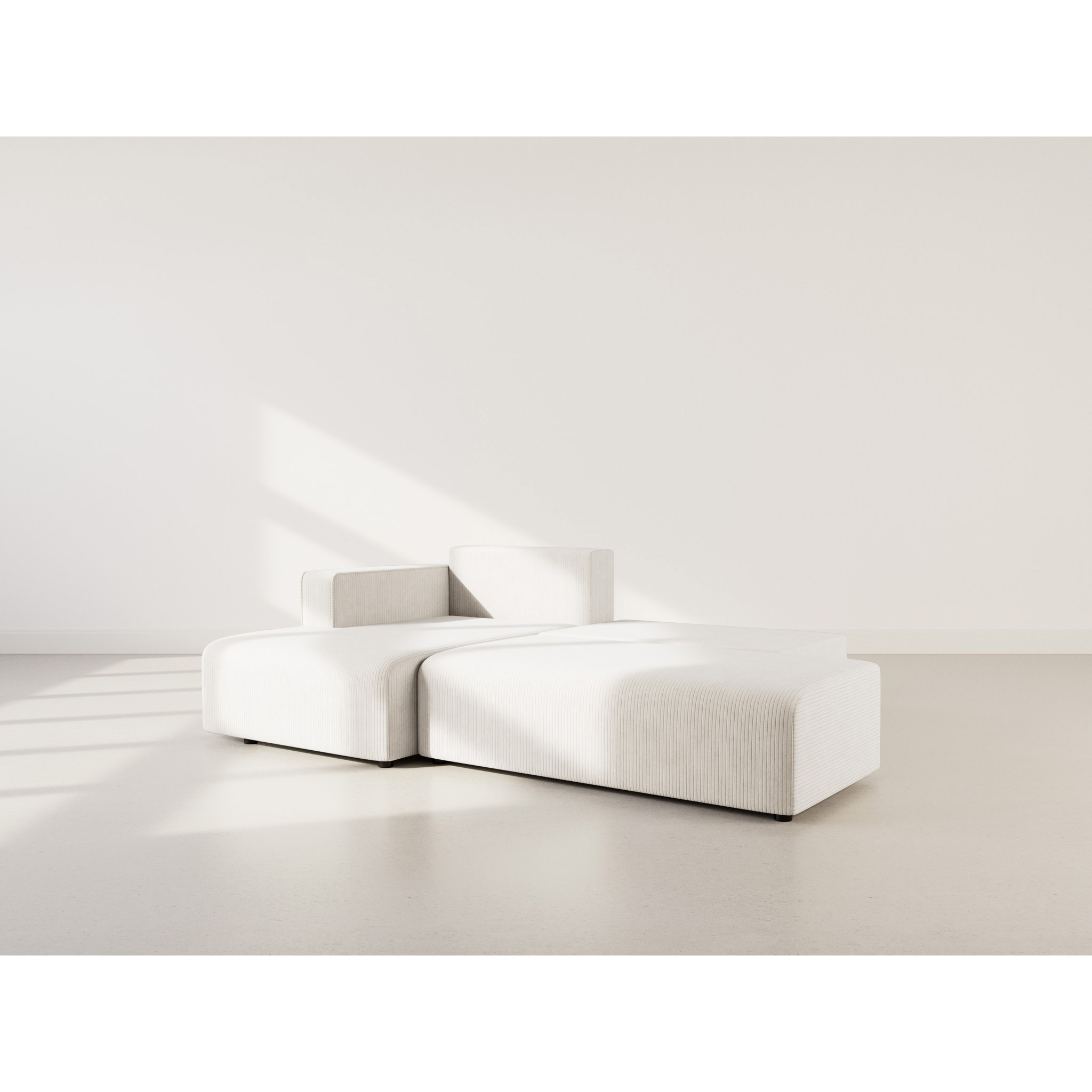 Topaze - canapé d'angle gauche 4 places convertible avec coffre en velours côtelé - Beige