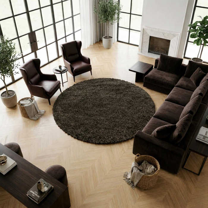 Tapis longs poils shaggy tissé motif uni TENI