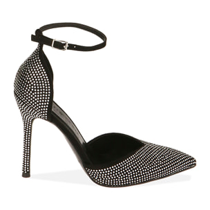 Décolleté cinturino nere con strass, tacco 10,5 cm