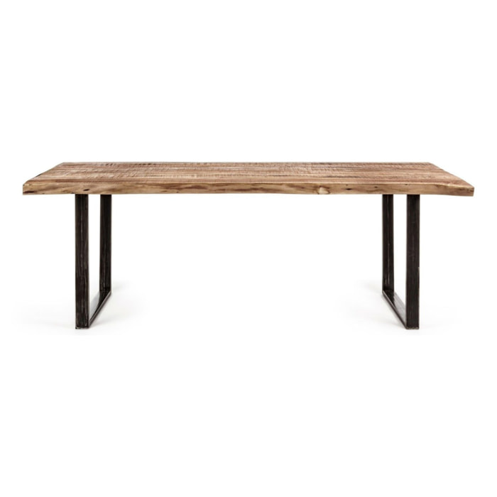 Tavolo ELMER in legno di acacia e gambe in acciaio nero, 220×100 cm