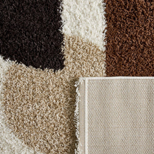 Tapis intérieur shaggy motifs circulaires beige, marron, noir PITT