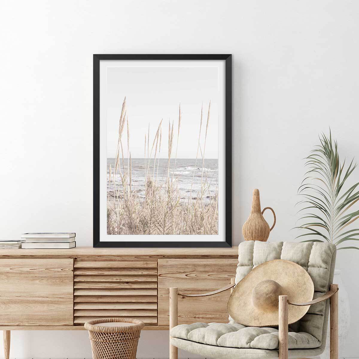 Poster épis au bord de l'eau Affiche + cadre en bois - Noir