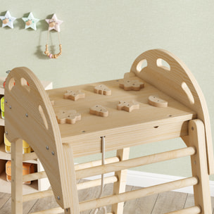 6 en 1 Triángulo de Escalada Montessori, Estructura de Escalada de Madera con Plataforma, Anillos y Tobogán, para Deslizarse o Escalar, para Niños de 18-48 Meses, Interiores, Natural