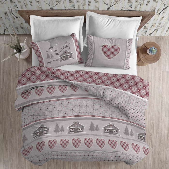 Parure copripiumino in flanella chalet rosso