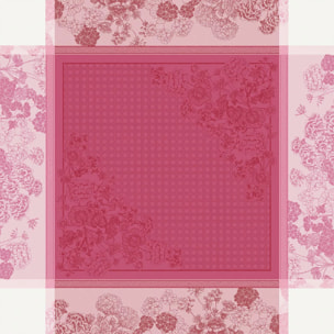 Nappe anti tache pur coton bio motif jacquard Geraniums rose