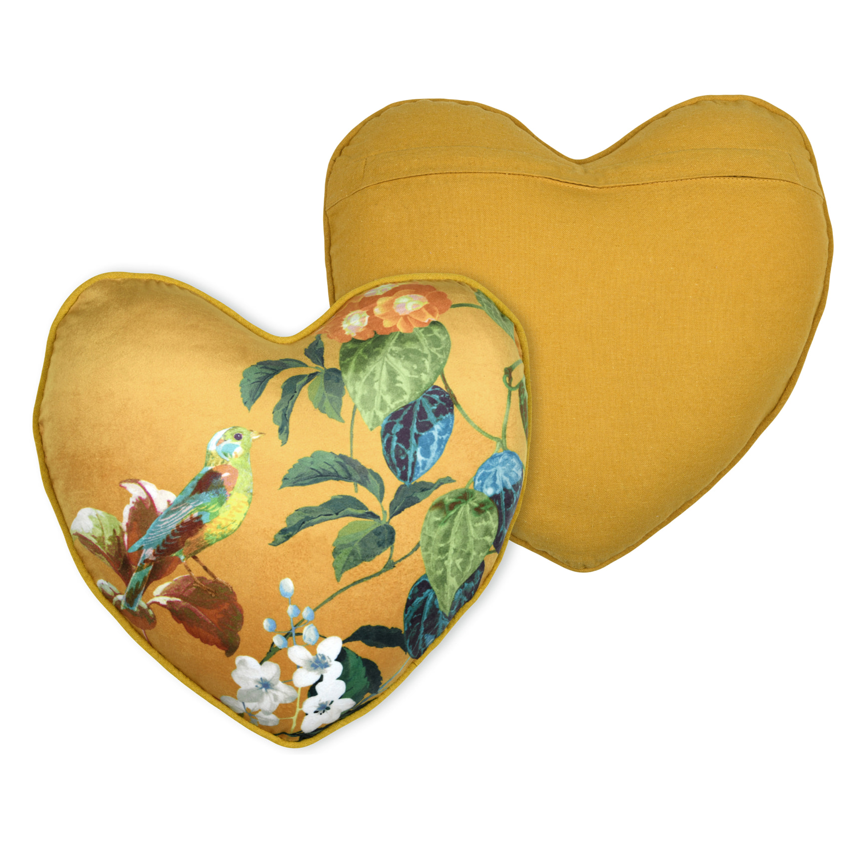 Coussin en forme de cœur à motif végétal - Jaune moutarde