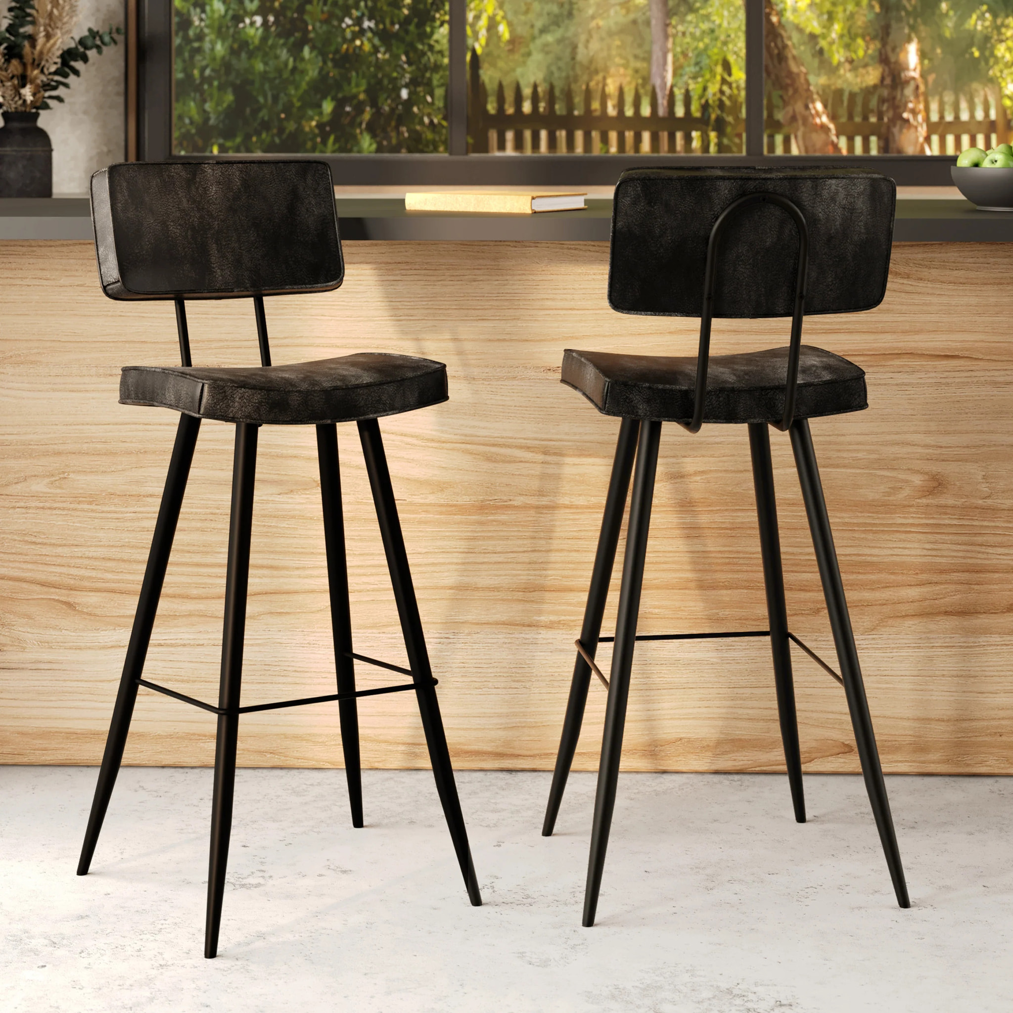Lot de 2 chaises de bar grises/noires en cuir synthétique 75.5 cm - Texas