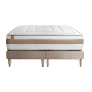 Ensemble Matelas Le Raffiné - 26cm - Ressorts ensachés et mémoire de forme - Confort haut de gamme, impact réduit. - Sommier Tapissier Beige