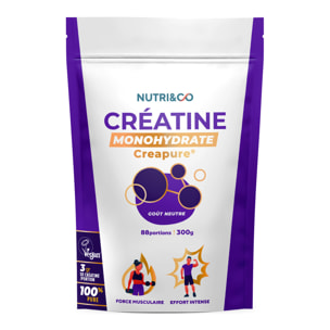 Nutri&Co Créatine Monohydrate Creapure® 100% Pure - Poudre 300g Goût Neutre