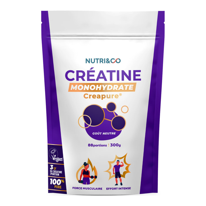 Nutri&Co Créatine Monohydrate Creapure® 100% Pure - Poudre 300g Goût Neutre