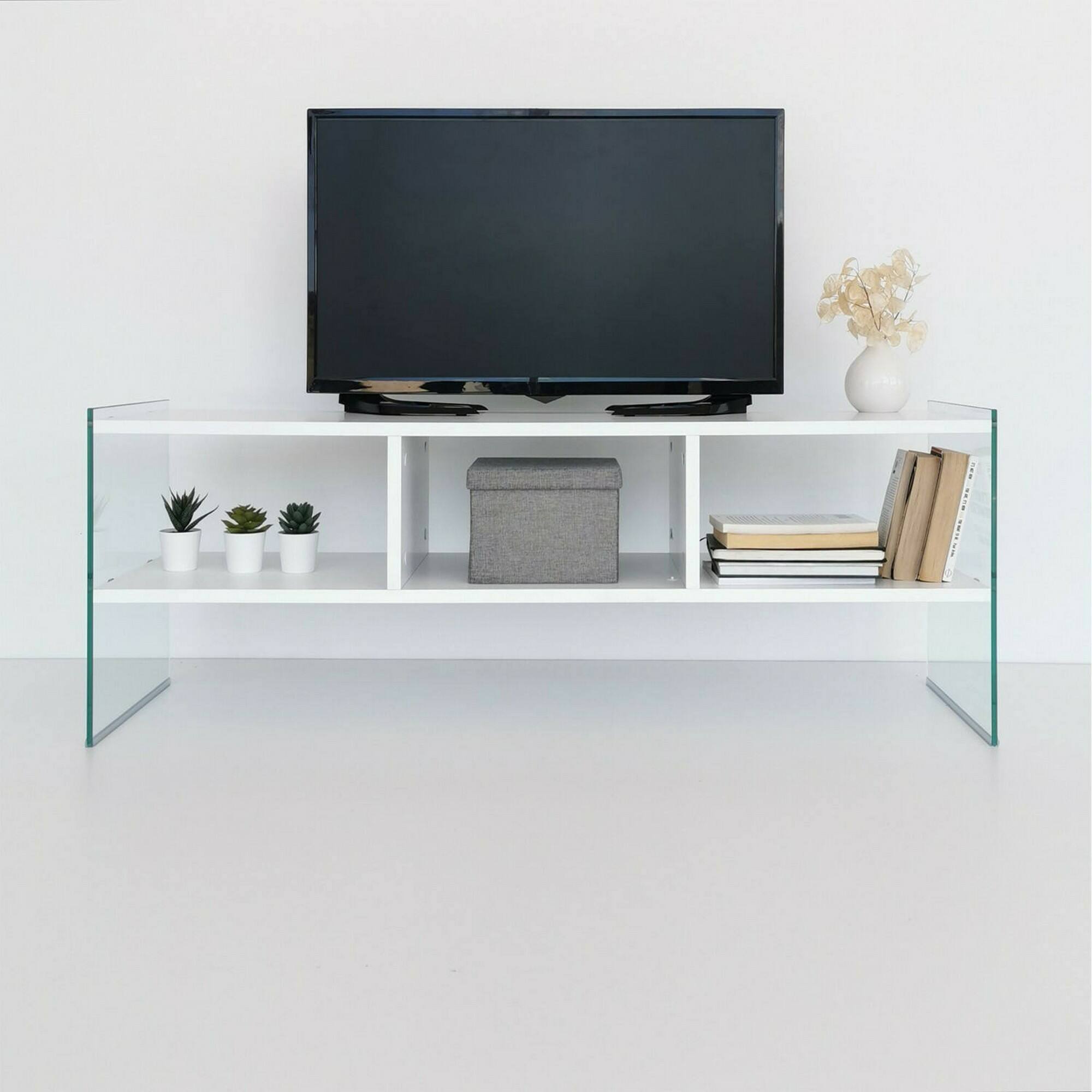 Mobile porta TV Dbennace, Credenza da soggiorno, Armadio basso per TV, Base parete attrezzata, 120x35h45 cm, Bianco