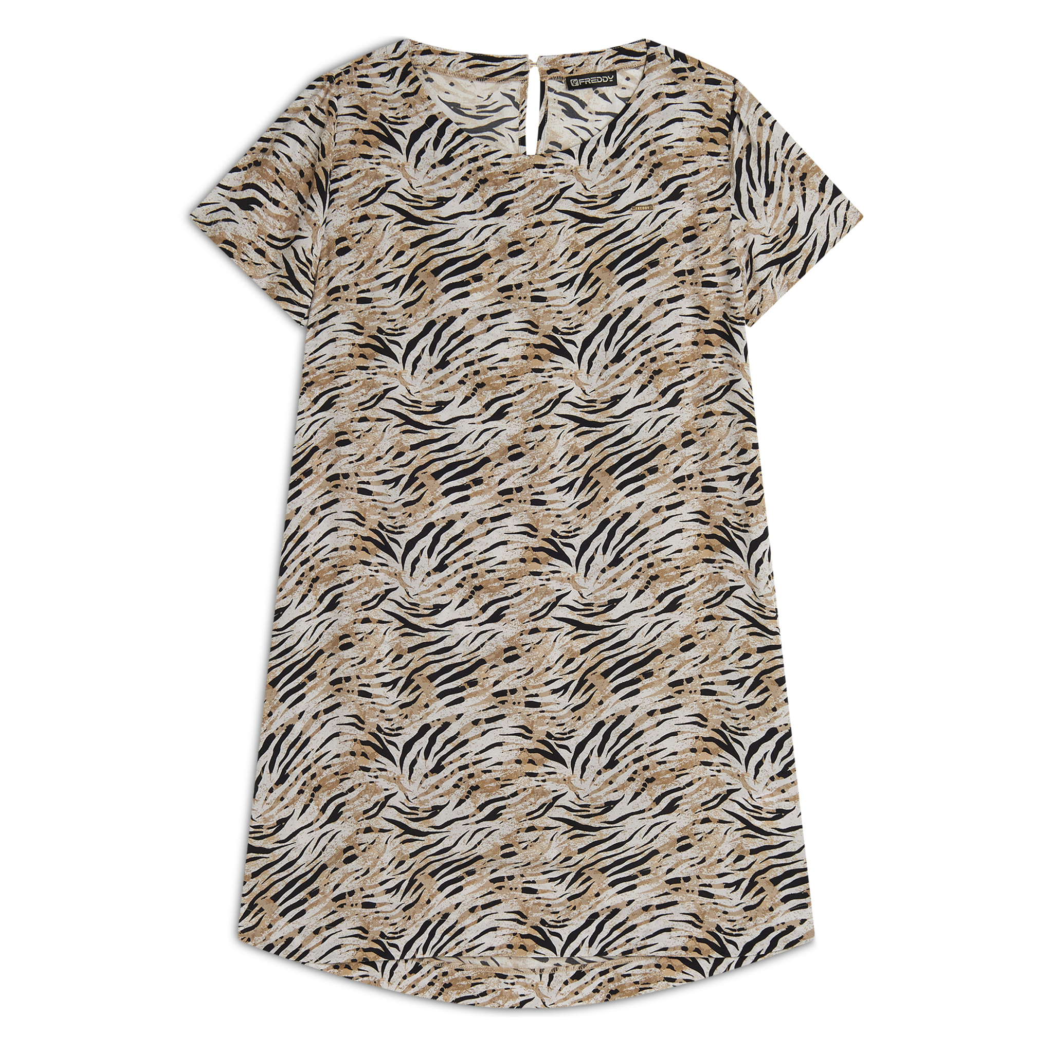 Vestito midi in viscosa animalier con maniche corte