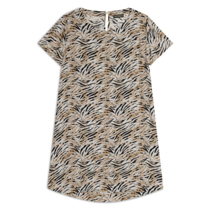 Vestito midi in viscosa animalier con maniche corte