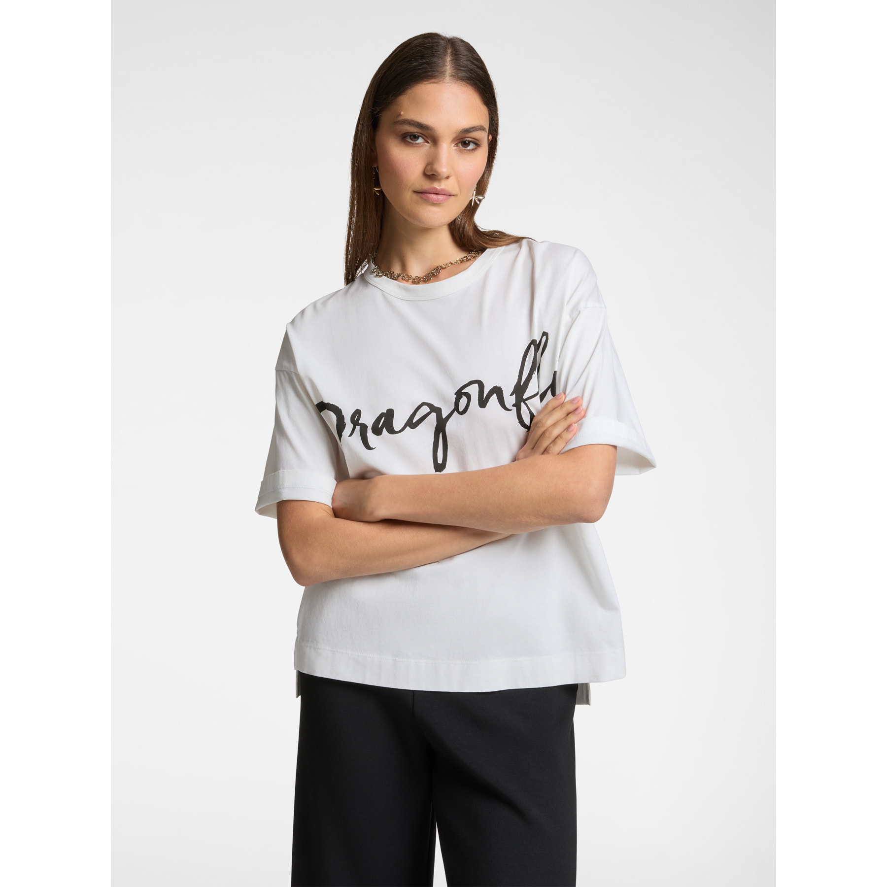 Elena Mirò - Camiseta con inscripción y bordado "Dragonfly" - Blanco