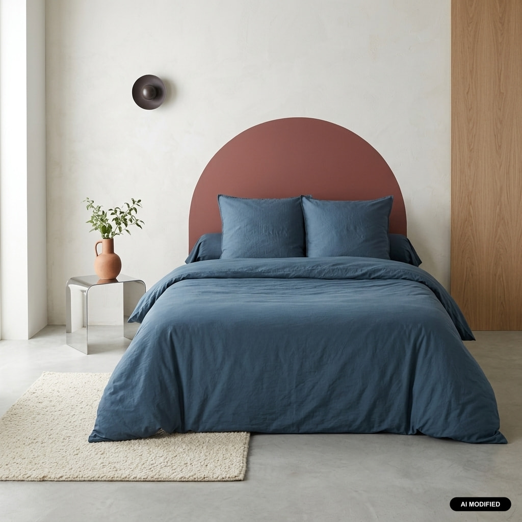 Parure de lit microfibre lavée 2 places bleu LUNA