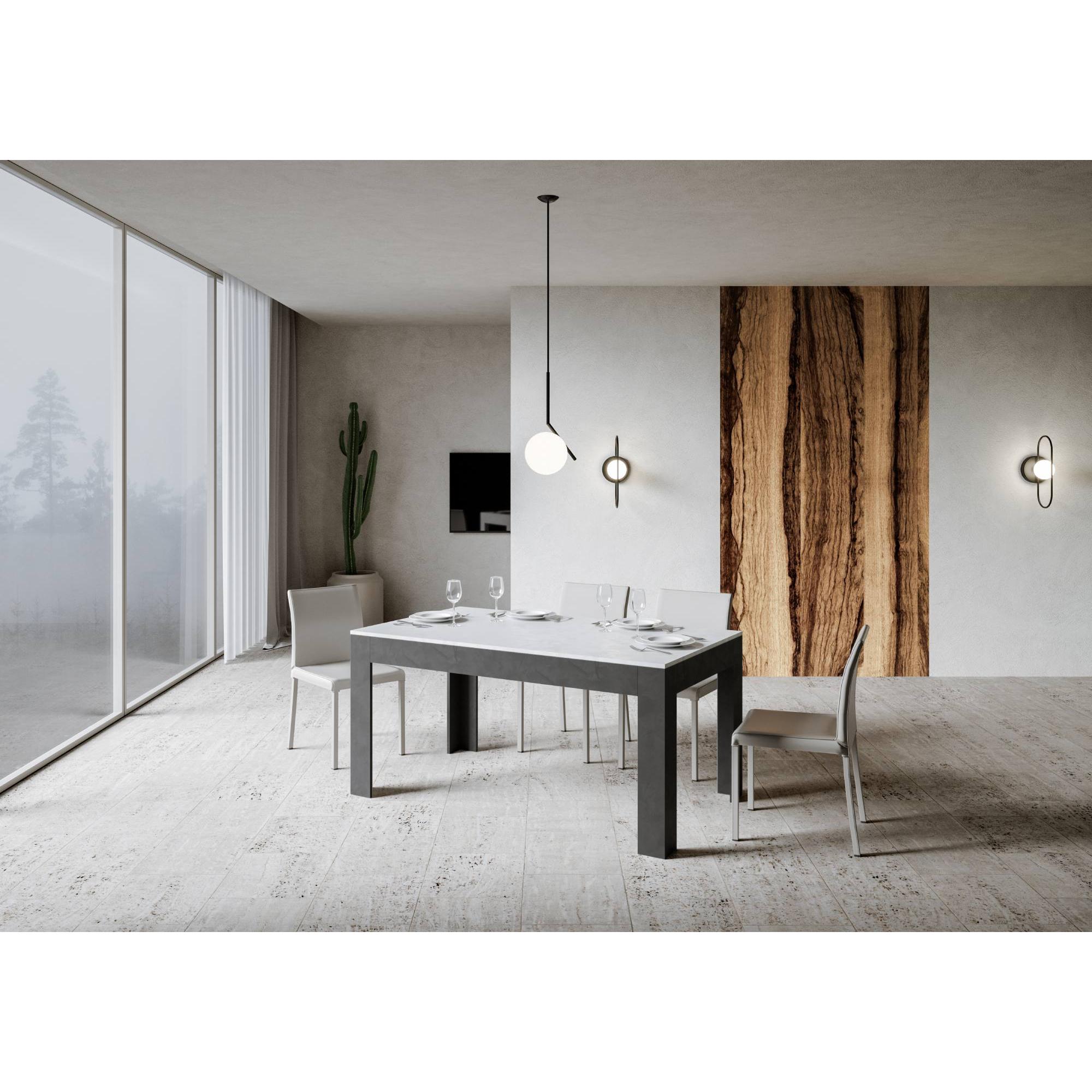 Tavolo allungabile 90x160/220 cm Bibi Mix piano Bianco Spatolato - base Antracite Spatolato