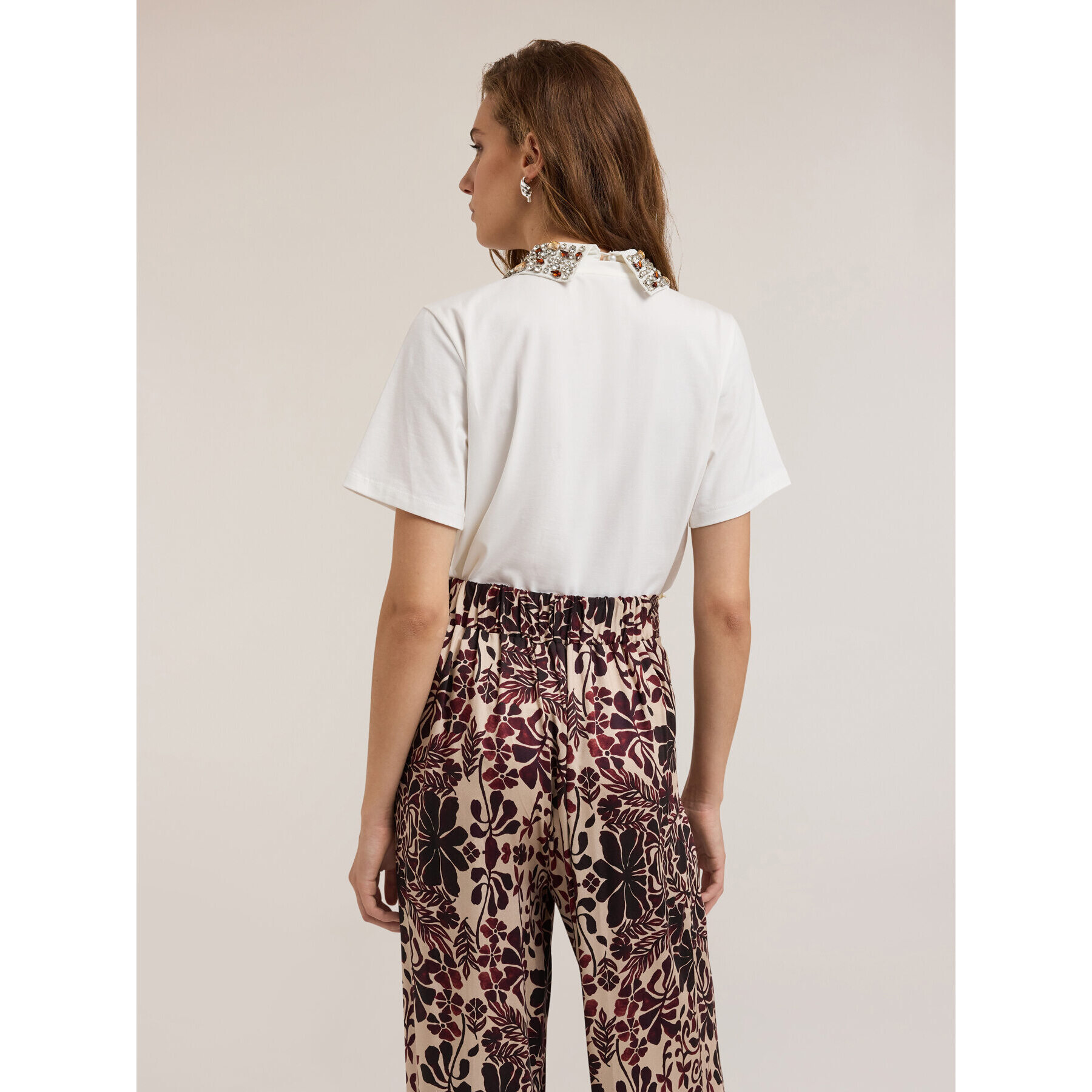 Motivi - T-shirt con colletto ricamato con pietre - Bianco