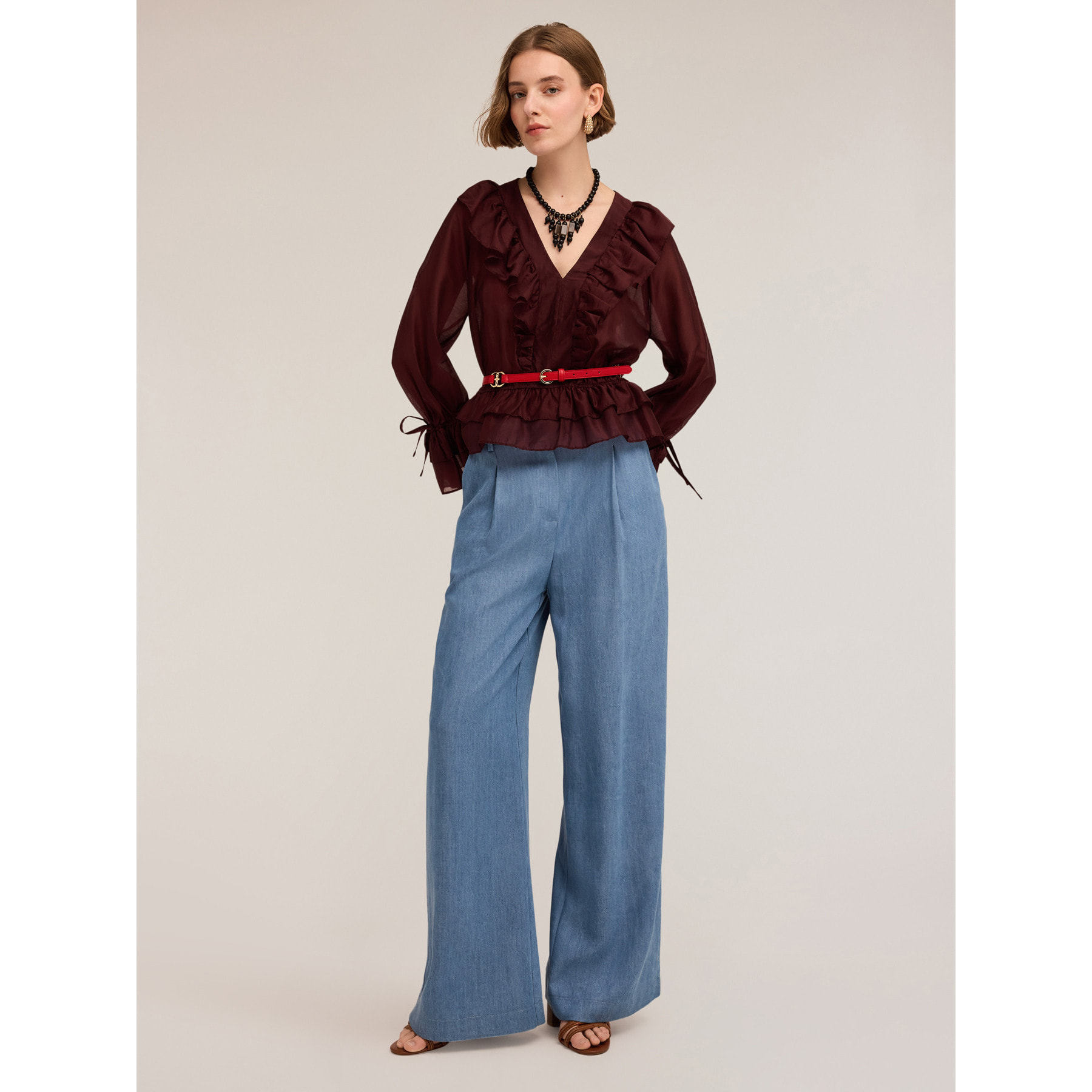 Motivi - Pantaloni palazzo con pieghe in lyocell - Azzurro