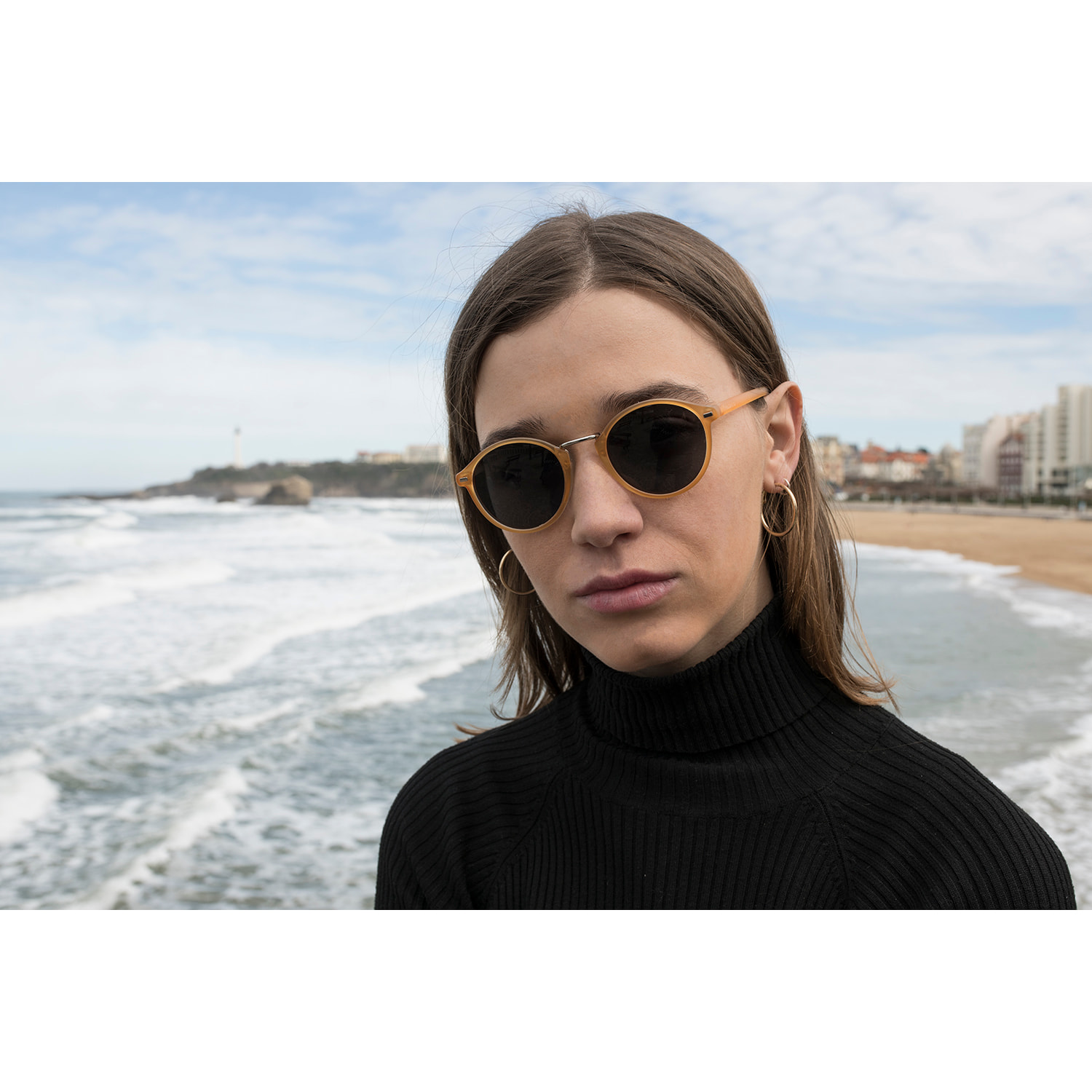 Gafas de sol OCEAN LILLE - De pc bisagra de metal / Dentro montura amarilla trans mate nariz de metal plateado brillante bisagra de metal lente ahumada