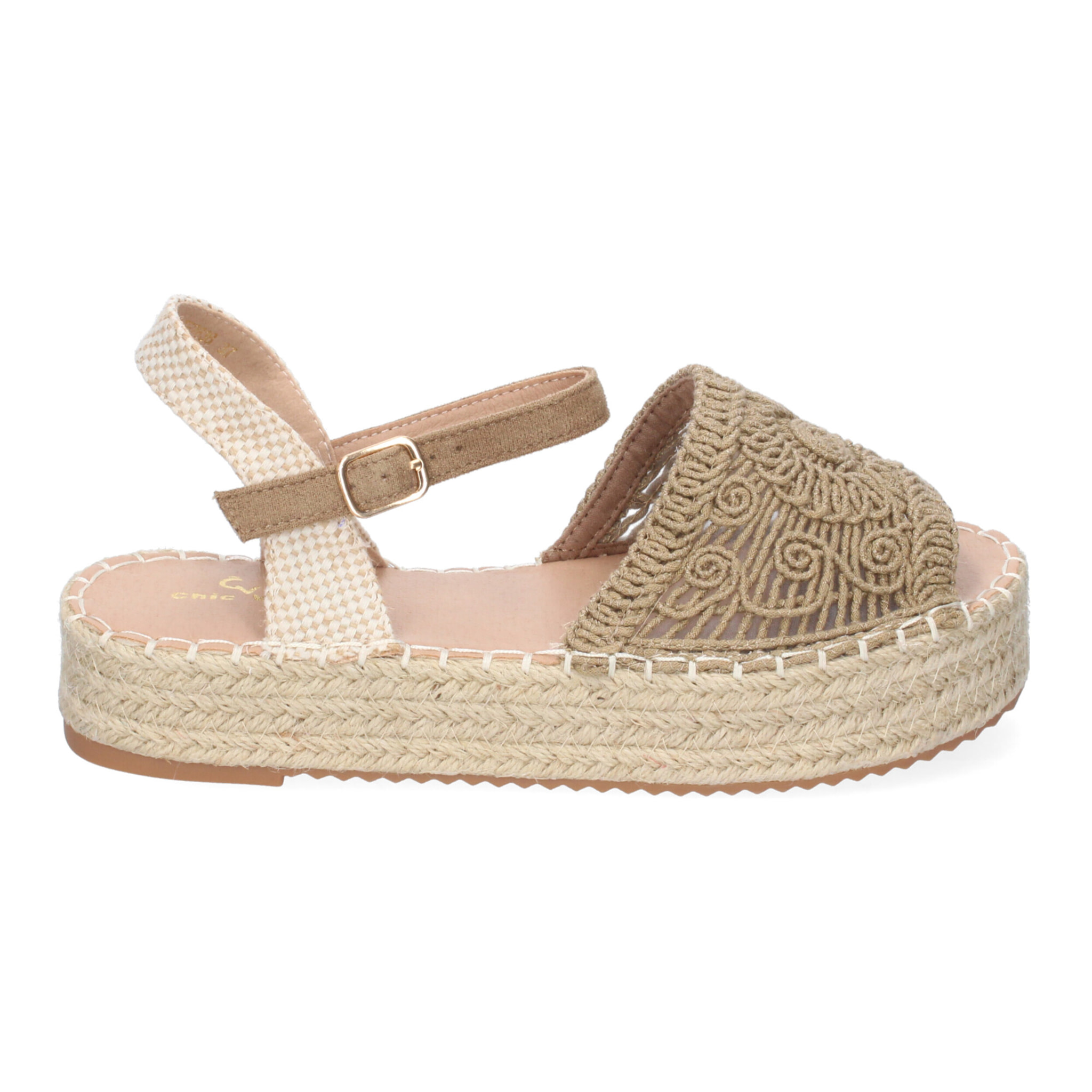 Sandalia de Plataforma para Mujer, Comoda, Forrada de Yute, Pala Abierta y Entrelazada