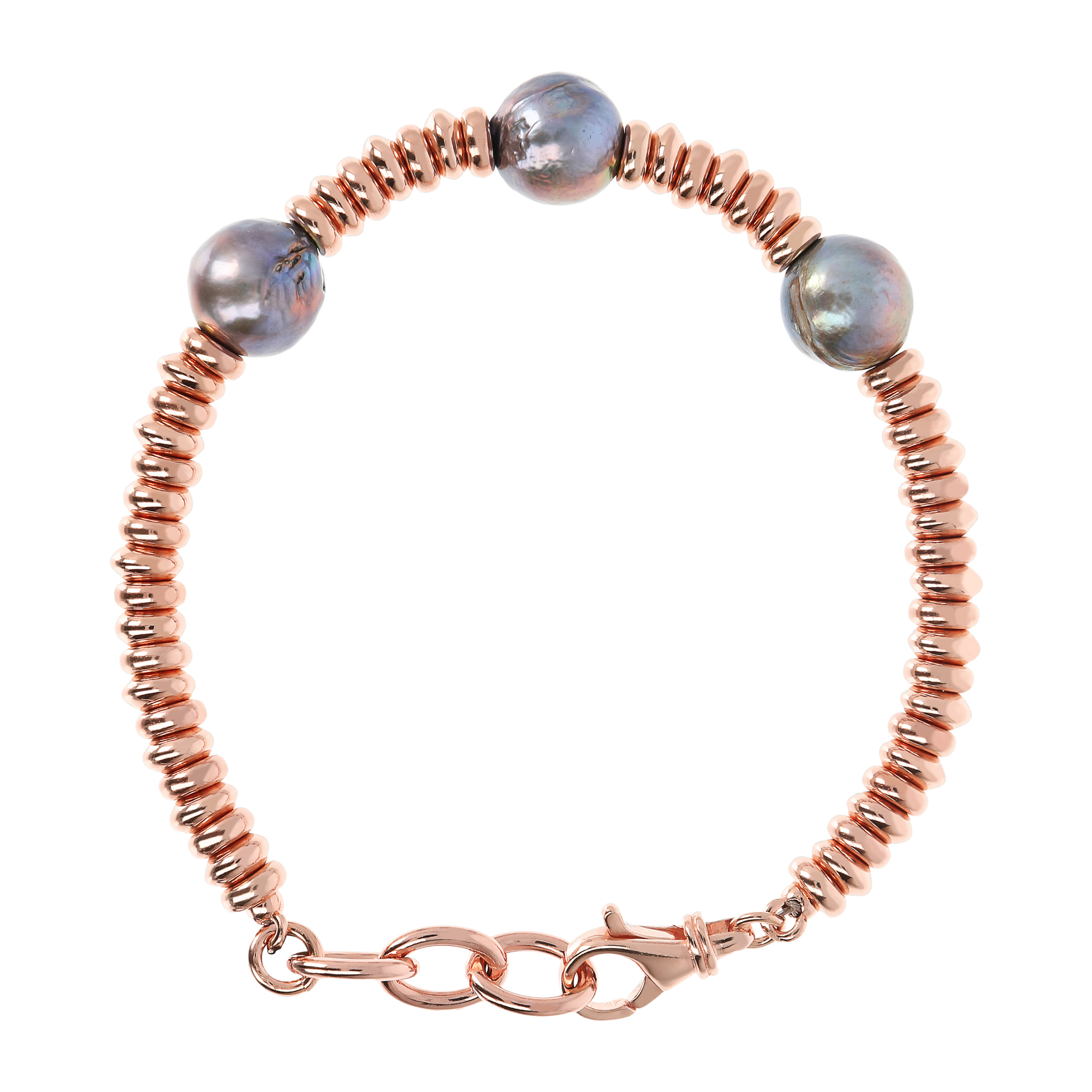 Bracciale con Rondelle e Perle Coltivate d'Acqua Dolce Grigie Ø10mm Placcato Oro Rosa 18kt