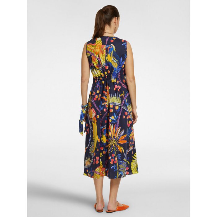 Elena Mirò - Abito stampato in cotone stretch - Blu