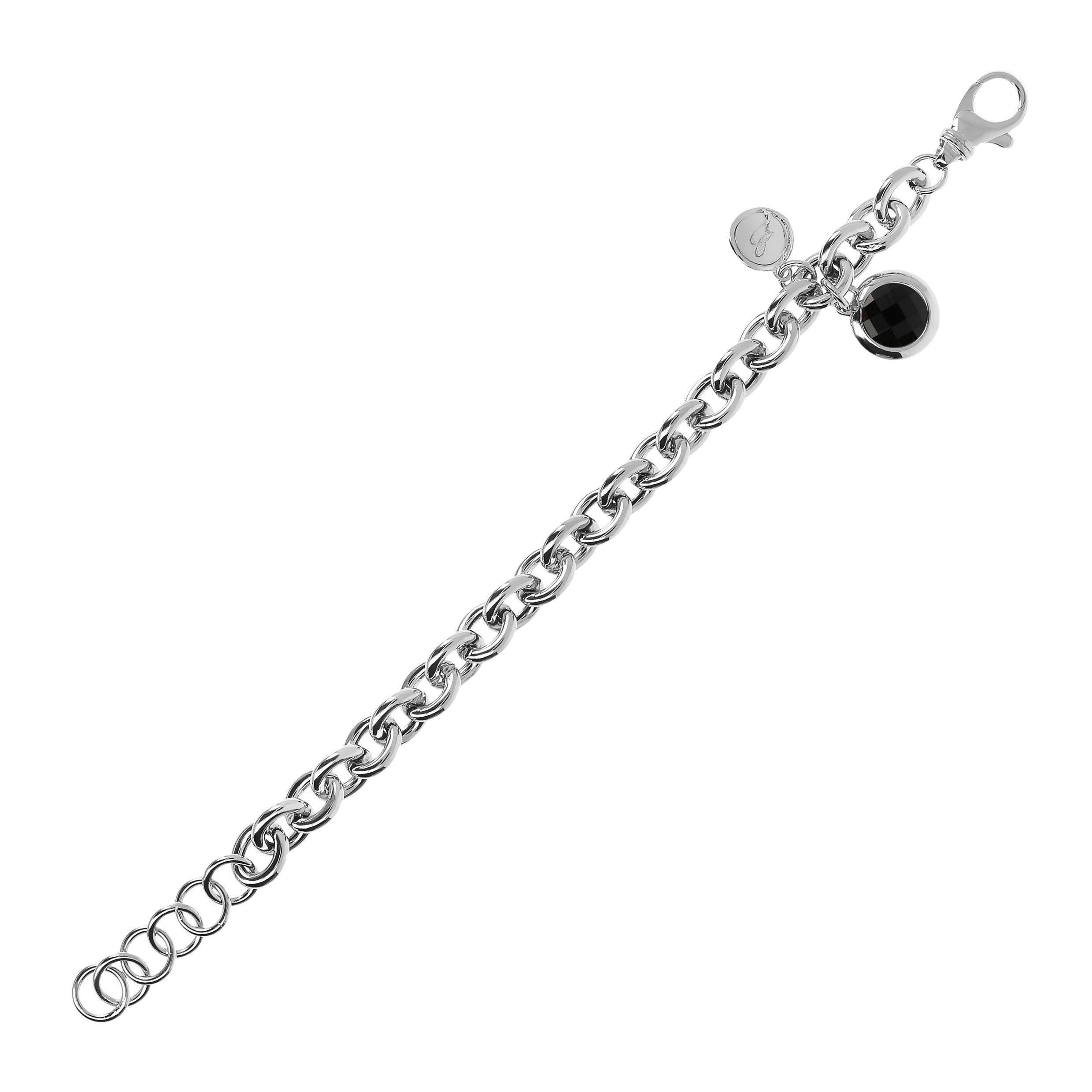 Bracciale White Catena Rolo con Ciondolo in Onice Nero Sfaccettato