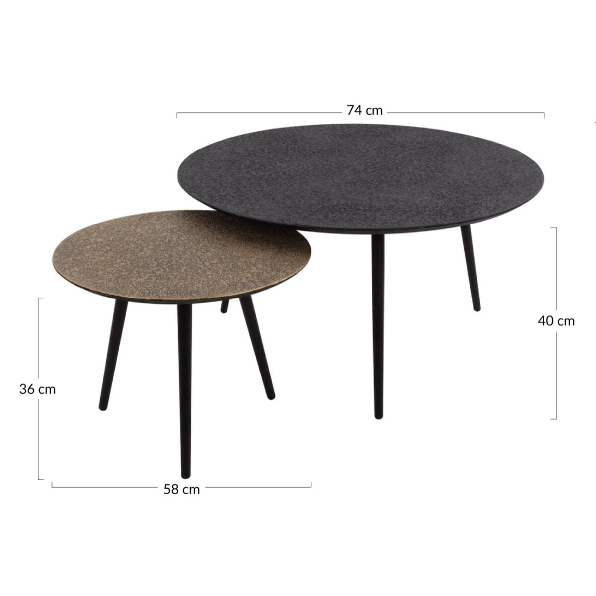 Kahoni - lot de 2 tables basses gigognes - doré et noir - 74 et 58 cm - Noir / Doré
