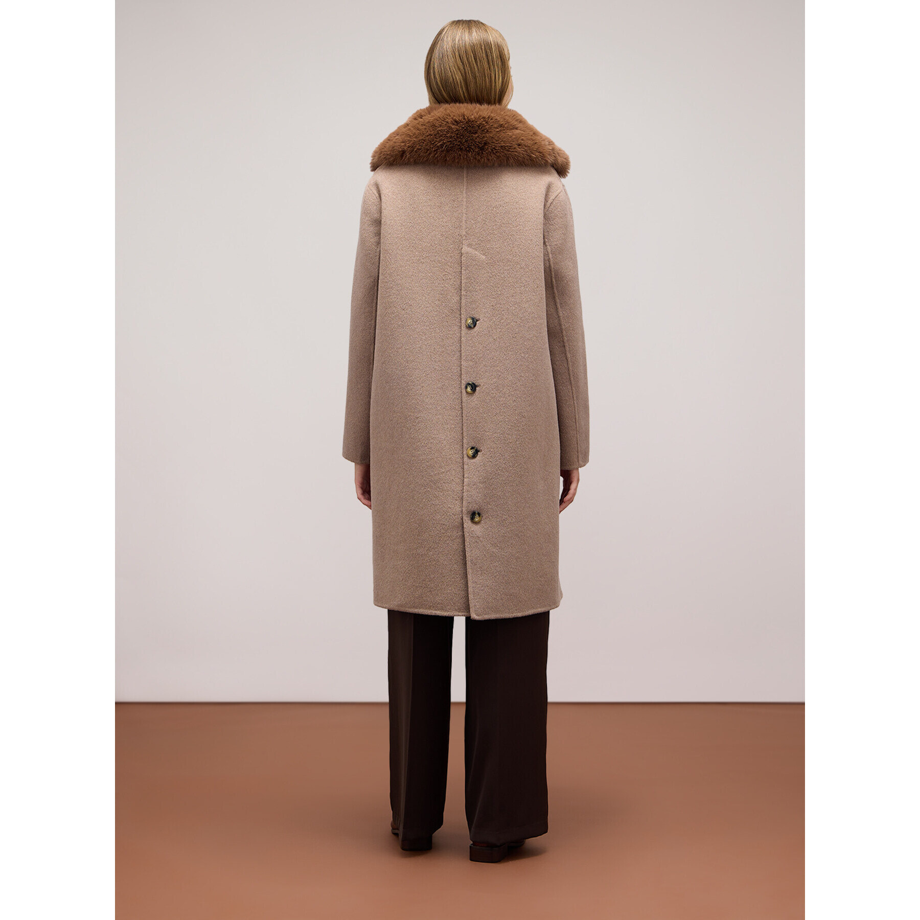 Oltre - Wool blend coat with detachable collar - Marrón