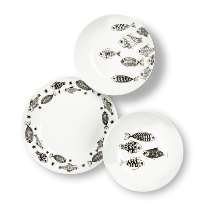 Service de table 18 pièces Excelsa – Black Sea, Porcelaine Blanc