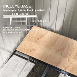 Cobertizo de Jardín 2,42m² con Base de Refuerzo Sin Suelo 213x130x185 cm Caseta de Jardín Exterior con Puertas Correderas Claraboya 4 Ventanas para Almacenamiento de Herramientas Gris Oscuro