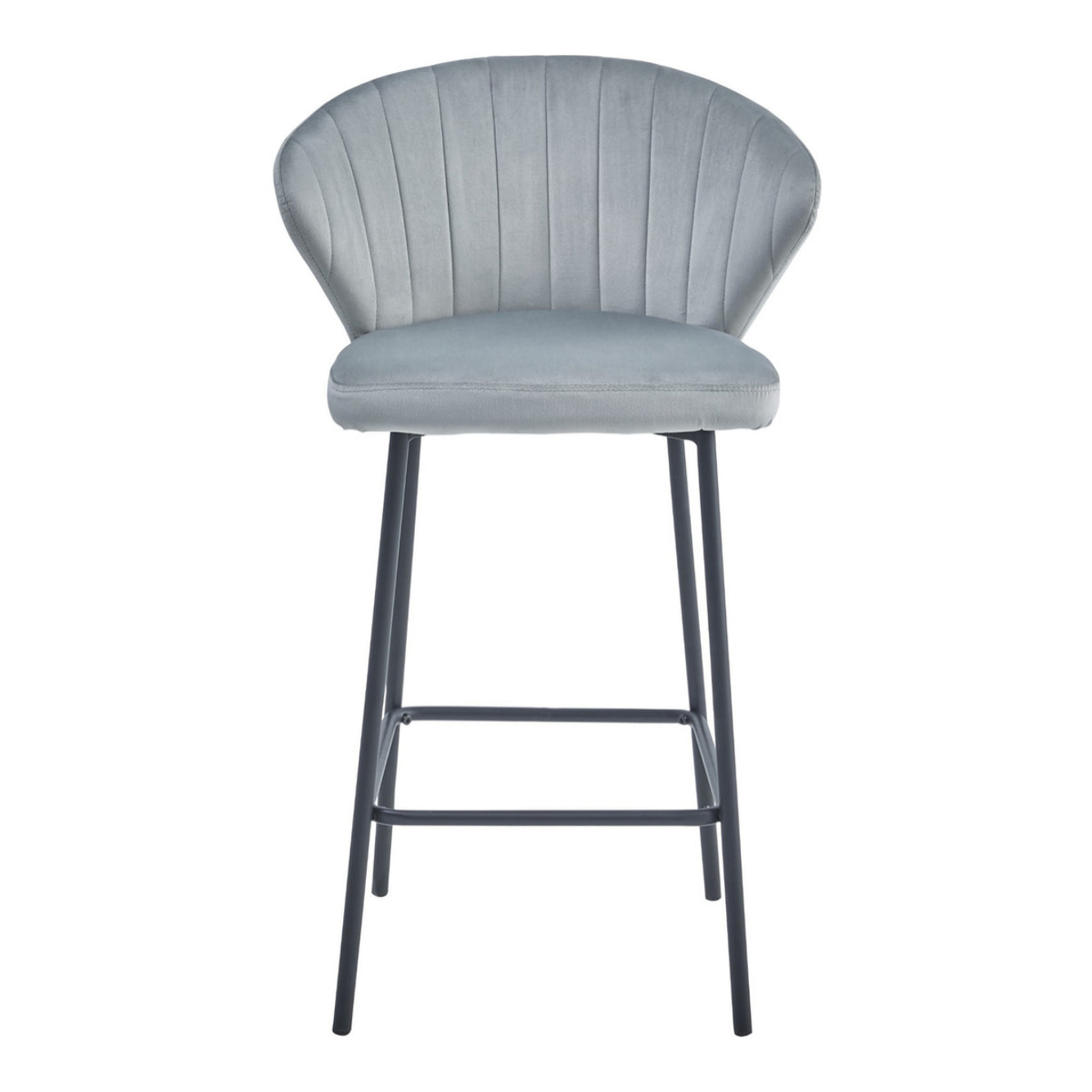 Sgabello bar Gatta in velluto grigio argento con gambe nere