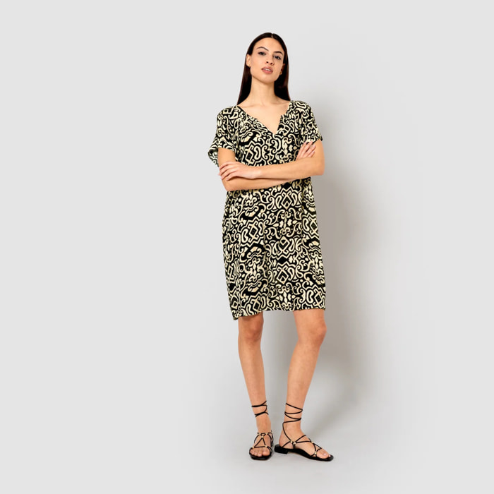 Vestido corto bambula detalles plisados alexis negro