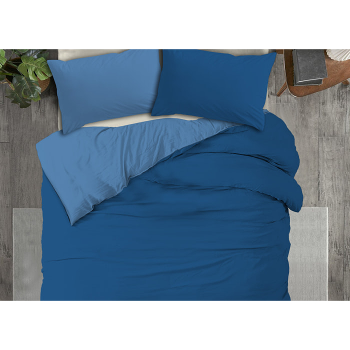 Copripiumino No Stiro Tinta Unita Bicolor Francesca Blu Azzurro