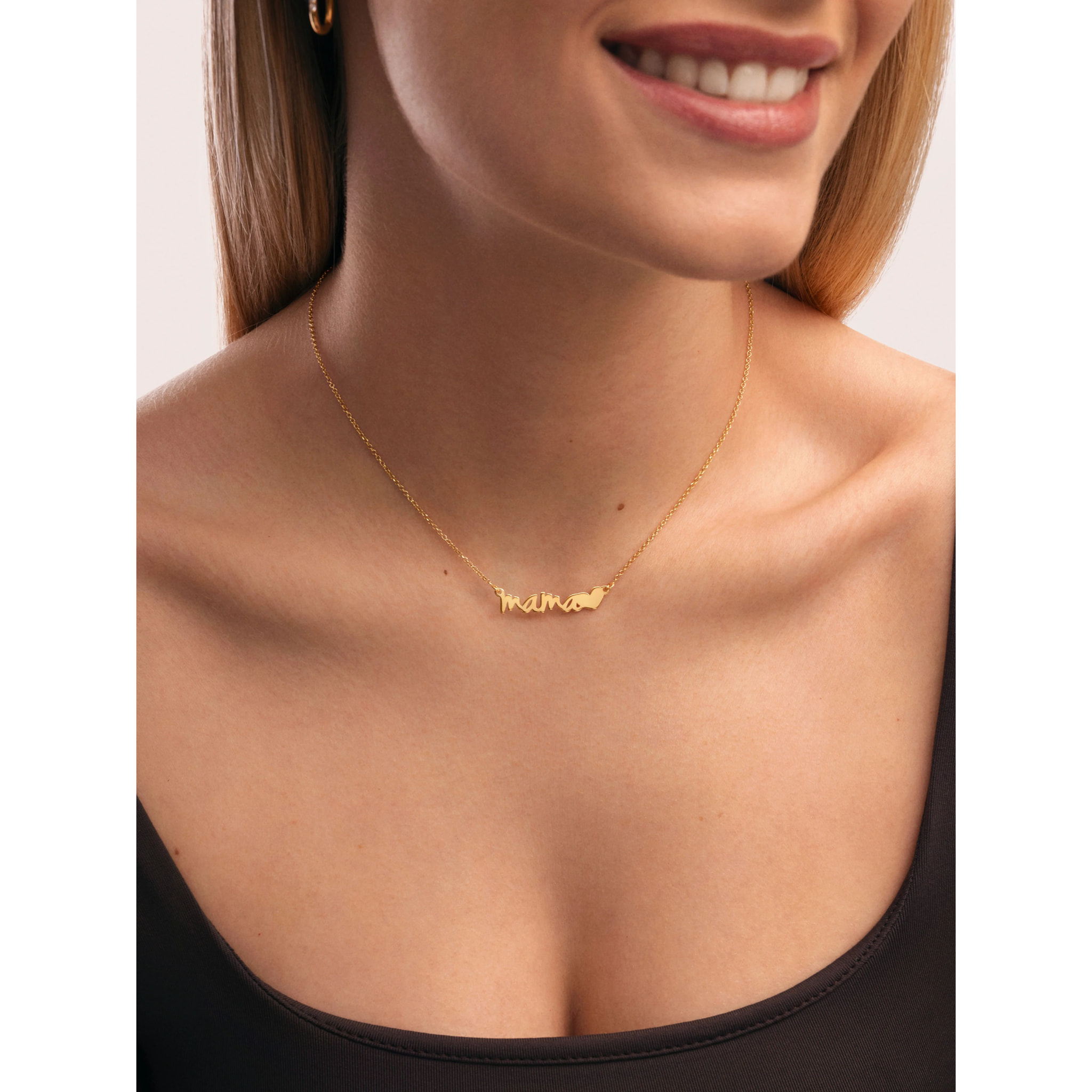 Collar Mamá Heart Plata Baño Oro